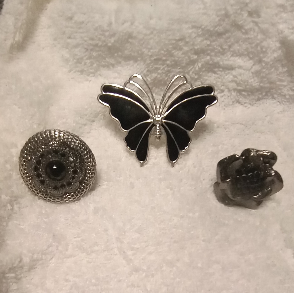 Black Enamel Stone Ring Bundle